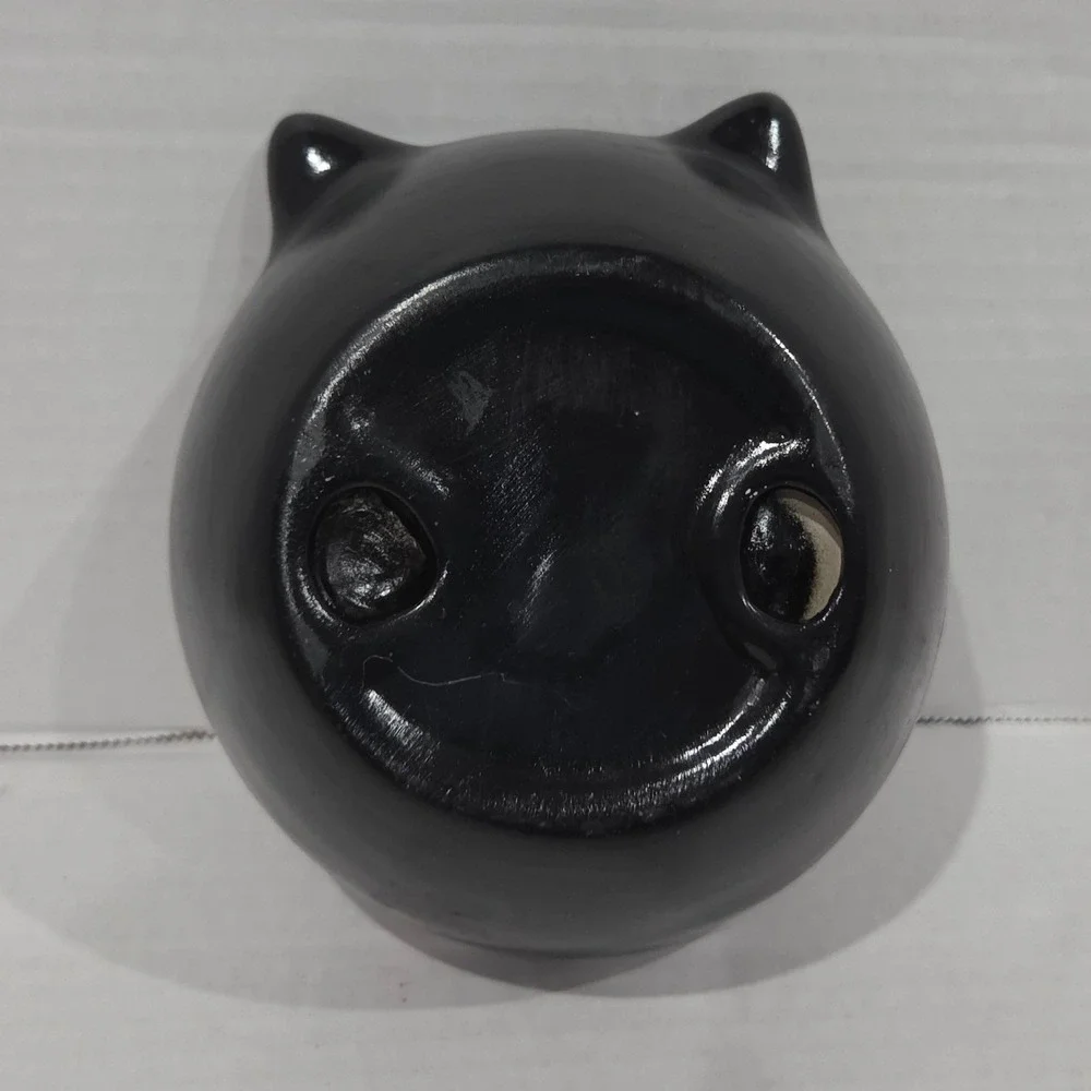 Handmade Black Ceramic Cat Face Bowl Orange Eyes Halloween Decor 5.5 Inch